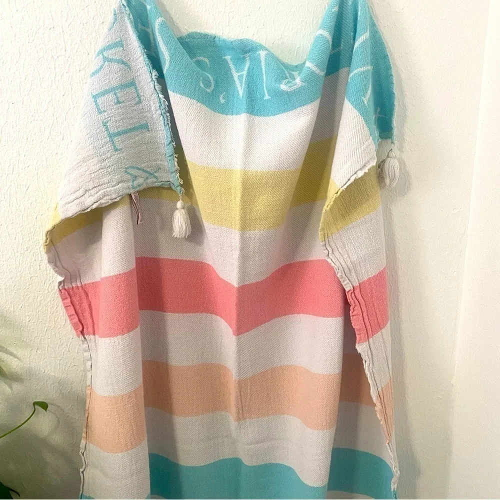 Victoria Secret Throw Beach Blanket 50x60” Peach Pink Yellow Blue 100% Cotton
